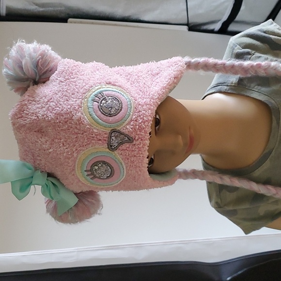 Claires fleece lined furry owl pom pom hat kids - Picture 3 of 4